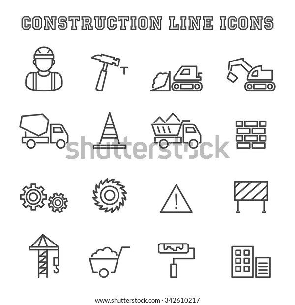 Construction Line Icons Mono Vector Symbols Stock Vector (Royalty Free ...