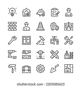 Construction line icons. Outline symbols. Vector line icons set