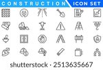 Construction line icons set. Home repair tools outline icons collection. Construction tools, builders and equipment symbols. Builder, crane, engineering, equipment, helmet, tool, house