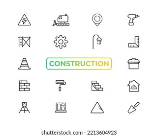 Construction line icons set. Home repair tools outline icons collection. Construction tools, builders, and equipment symbols. 
