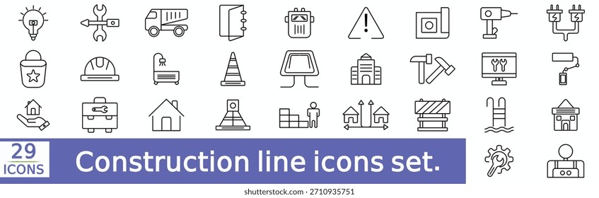 Construction line icons set. Home repair tools outline icons collection. Construction tools