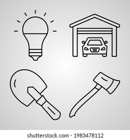 Construction Line Icons Set Isolated On White Outline Symbols Construction
