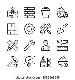 Construction line icons set. Modern graphic design concepts, simple outline elements collection. Vector line icons