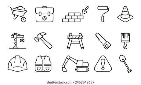 construction line icons set vector design illustration template in trendy style with editable stroke