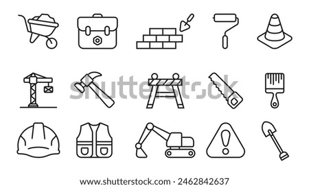 construction line icons set vector design illustration template in trendy style with editable stroke