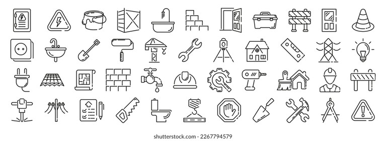 Juego de iconos lineales de construcción. Iconos de estilo de arte de línea.