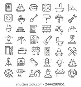 Construction linear icons set. Line art style icons.