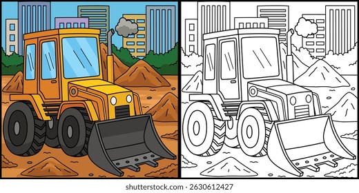 Ilustración de página para colorear de cargador de construcción 