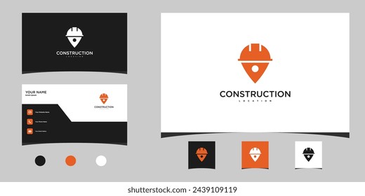 Plantilla de diseño de logotipo de sombrero de construcción y ubicación. Vector Premium