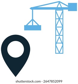 Construction location icon vector, representing a general construction site pinpoint. Ideal for project mapping, site logistics, area identification, and development tracking.