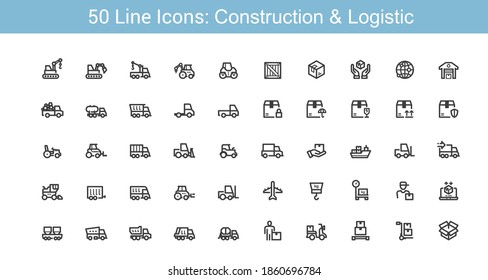 Construction and Logistic Line icon set
