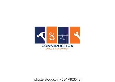 construction logo with buildings and elements