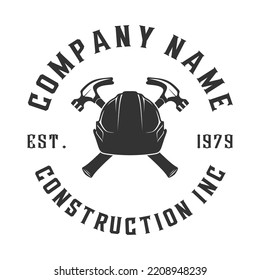 construction logo design. classic hammer and helmet concept, for architectural, builder and construction companies