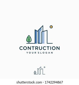 Inspiración en el diseño del logotipo de construcción, arte de línea, contorno, Vector Premium simple y minimalista