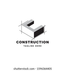 Construction logo design with letter C shape icon. Initial letter C on building symbol