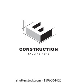 Construction Logo Design With Letter E Shape Icon. Initial Letter E On Building Symbol