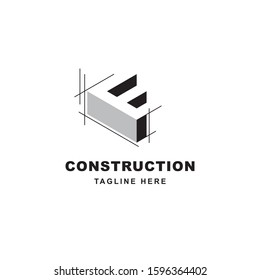 Construction logo design with letter F shape icon. Initial letter F on building symbol