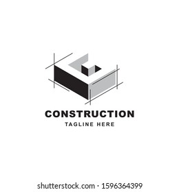 Construction logo design with letter G shape icon. Initial letter G on building symbol