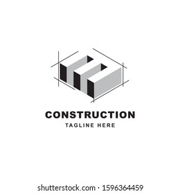 Construction logo design with letter M shape icon. Initial letter M on building symbol