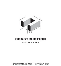 Construction logo design with letter N shape icon. Initial letter N on building symbol