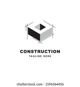 Construction logo design with letter O shape icon. Initial letter O on building symbol