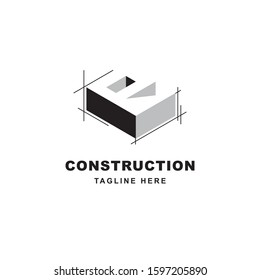 Construction logo design with letter R shape icon. Initial letter R on building symbol