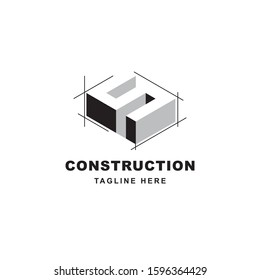 Construction logo design with letter S shape icon. Initial letter S on building symbol