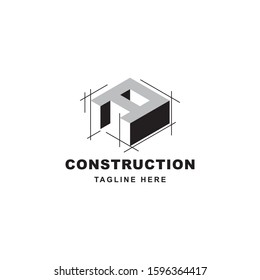 Construction logo design with letter A shape icon. Initial letter A on building symbol