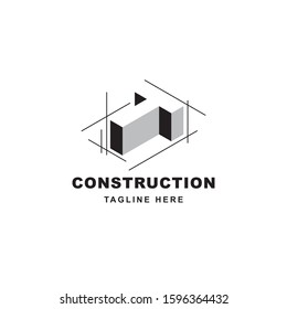 Construction logo design with letter T shape icon. Initial letter T on building symbol