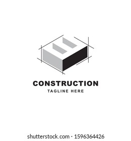 Construction logo design with letter W shape icon. Initial letter W on building symbol