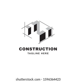 Construction logo design with letter Z shape icon. Initial letter Z on building symbol