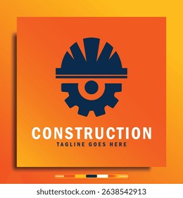 Construction logo design with simple shape gradient color background suitable for business, company brand logo.
