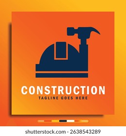 Construction logo design with simple shape gradient color background suitable for business, company brand logo.