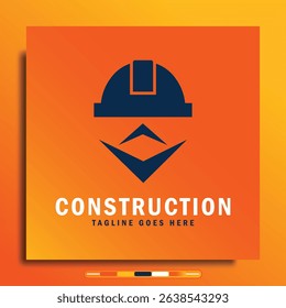 Construction logo design with simple shape gradient color background suitable for business, company brand logo.