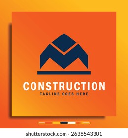 Construction logo design with simple shape gradient color background suitable for business, company brand logo.