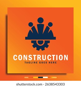 Construction logo design with simple shape gradient color background suitable for business, company brand logo.
