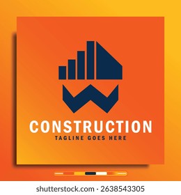 Construction logo design with simple shape gradient color background suitable for business, company brand logo.