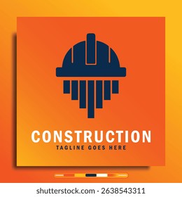 Construction logo design with simple shape gradient color background suitable for business, company brand logo.