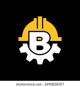 VECTOR DEL CASCO DEL ENGRANAJE DEL LOGOTIPO DE LA CONSTRUCCIÓN CON LA LETRA B