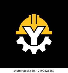 CONSTRUCTION LOGO GEAR HELMET VECTOR WITH LETTER Y