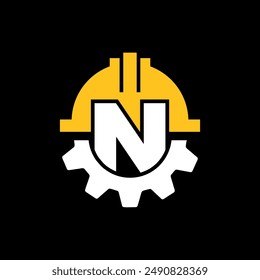 CONSTRUCTION LOGO GEAR HELMET VECTOR WITH LETTER N