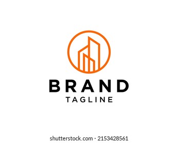 Construction Logo. Geometric Linear Style with Building Symbol Combination isolated on White Background. Flat Vector Logo Design Template Element.