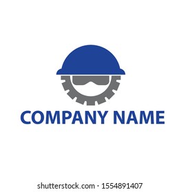 construction logo with helmet gear and safety glasses