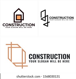 Construction logo with home and building line art vector suitable for windows repaint provide business