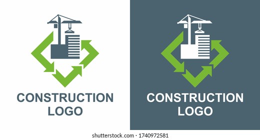 Construction logo. Icon of cranes and building