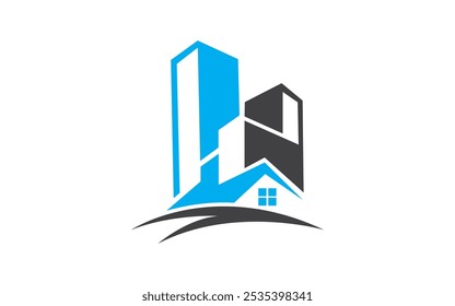 Ilustración de diseño de logotipo de construcción Logotipo para una empresa inmobiliaria con una casa y una casa en blanco y negro