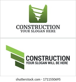 Construction logo with icon drilling square shape abstract green vector suitable for underground boring provide service business industrial