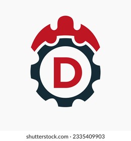 Concepto De La Letra D Del Logotipo De Construcción Con Icono De Engranaje. Logotipo de reparación de arquitectos de ingeniería