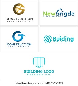 Construction logo with letter G bridge hammer letter S and building vector suitable for business company industrial