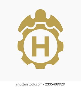 Construction Logo Letter H Concept With Gear Icon. Engineering Architect Repair Logotype